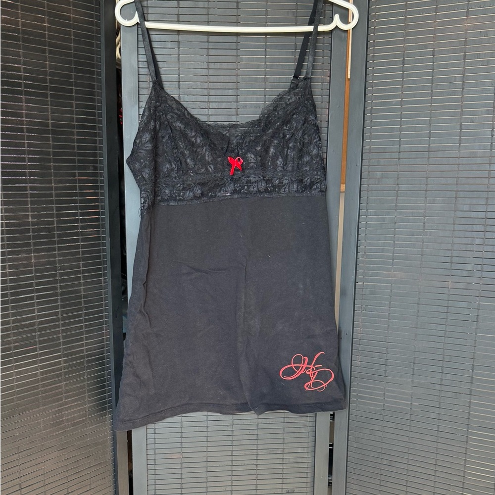 Black Lace Nightdress with Red Bow
